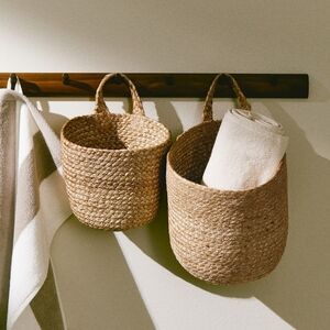 Set of Two Woven Hanging Baskets